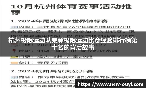 杭州极限运动队荣登极限运动比赛经验排行榜第十名的背后故事